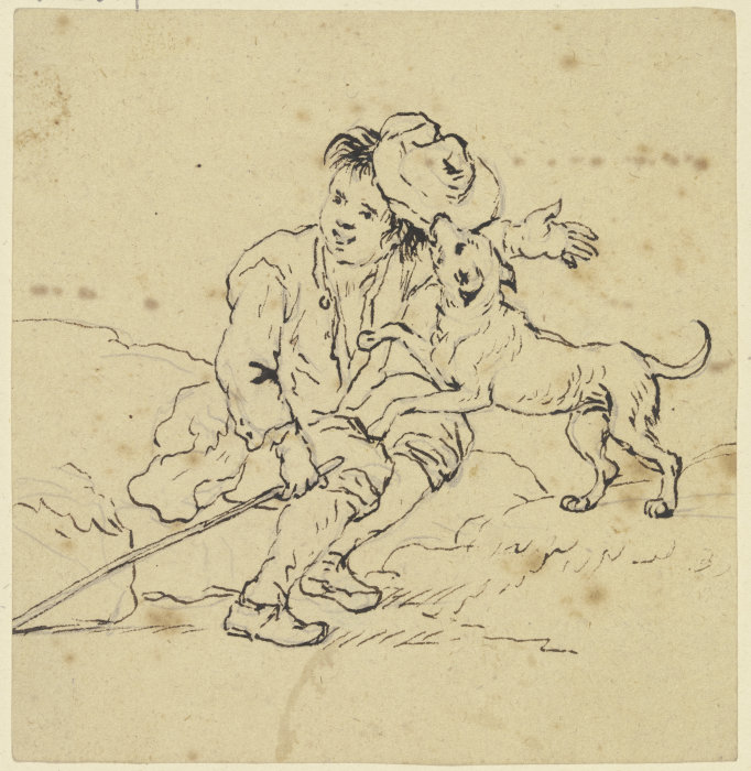 Sitzender Knabe mit einem Hund od Friedrich Wilhelm Hirt