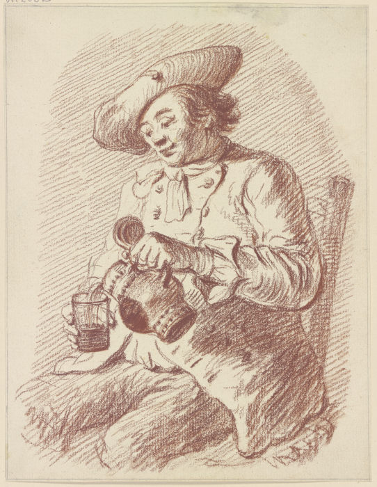 Sitzender Mann, aus einem Krug in ein Glas einschenkend od Friedrich Wilhelm Hirt