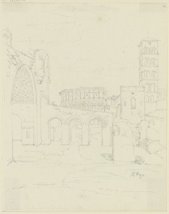 Die Maxentiusbasilika, der Campanile von S. Francesca Romana und das Kolosseum in Rom od Friedrich Maximilian Hessemer