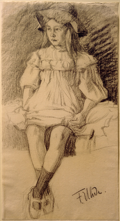 Sitzendes Mädchen mit Hut od Fritz von Uhde