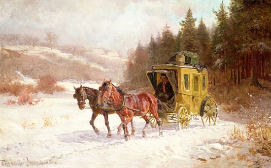 The Post Coach in the Snow od Fritz van der Venne