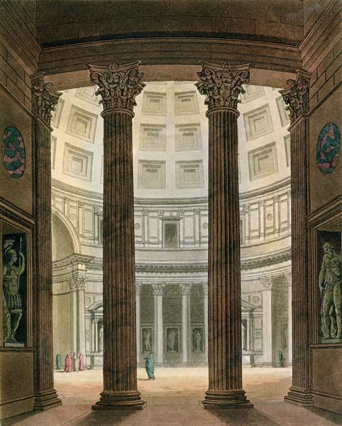 Interior of the Pantheon, Rome, from 'Le Costume Ancien et Moderne' by Jules Ferrario, engraved by G od Fumagalli