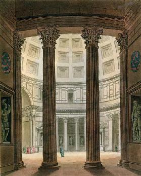Interior of the Pantheon, Rome, from 'Le Costume Ancien et Moderne' by Jules Ferrario, engraved by G