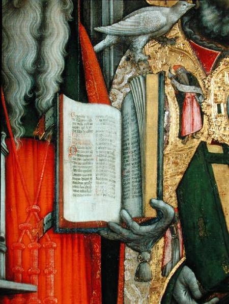 St. Jerome's Bible and St. Gregory's Dove, detail of the left panel from The Virgin Enthroned with S od G. Vivarini
