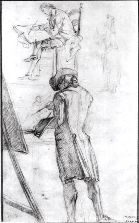 Artist at his Easel and the Artist Drawing od Gabriel de Saint-Aubin