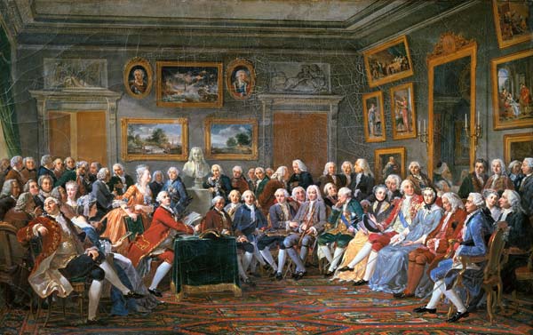 Reading of a tragedy of Voltaire in the drawing-room of the Mme Geoffrin od Gabriel Lemonnier
