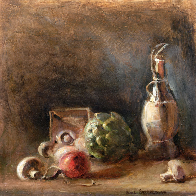 Wine Jug with Artichoke and Mushrooms (oil on canvas)  od Gail  Schulman