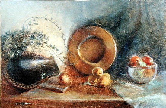 Brass Plate with Fruit and Black Wooden Bowl (oil on canvas)  od Gail  Schulman