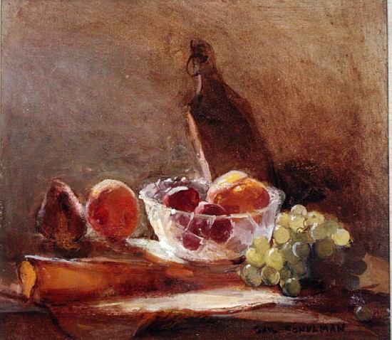 Glass Bowl with Fruit and a Cheese Board (oil on canvas)  od Gail  Schulman