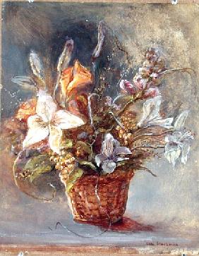 Basket of Flowers (oil on canvas) 