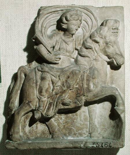Relief of Epona, Gaulish goddess, protector of horses, riders and travellers, from Gannat, Allier od Gallo-Roman