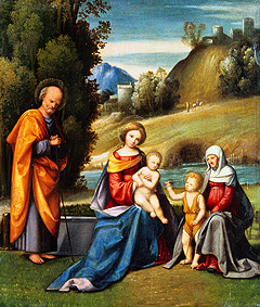 The Holy Family with Elisabeth and the Johannesknaben on a river shore od Garofalo
