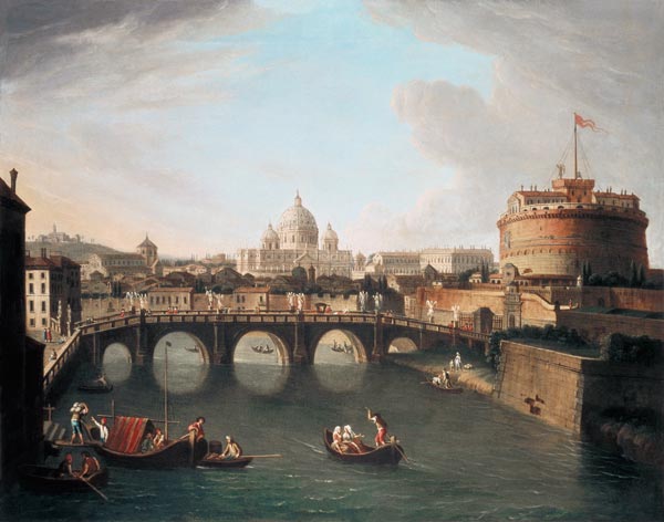 A View of Rome with the Bridge and Castel St. Angelo by the Tiber od Gaspar Adriaens van Wittel