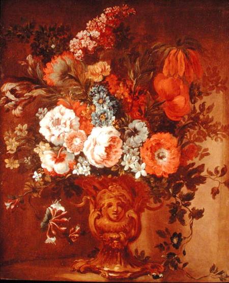 Roses, Poppies, Honeysuckle, Stock and Other Flowers in a Sculpted Vase od Gaspar Peeter d.J Verbruggen