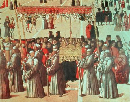 Procession in the St. Mark's Square, detail of the Basilica od Gentile Bellini