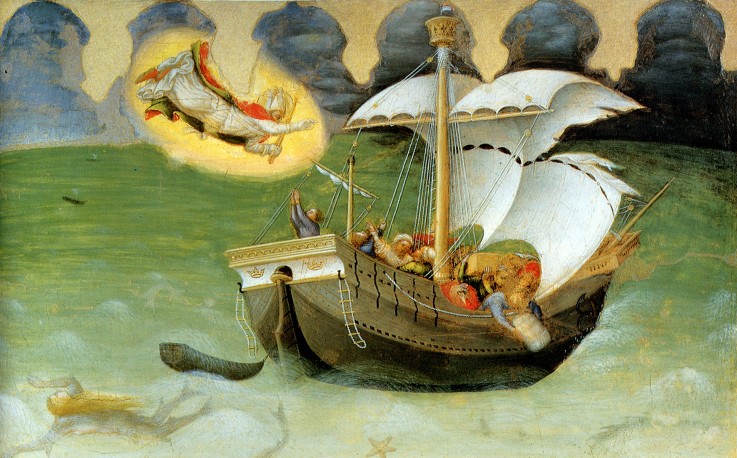 St Nicolas Rescues the Ship from the Tempest (from the Polyptych Quartesi) od Gentile da Fabriano