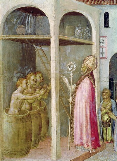 St. Nicholas Resuscitates the Three Children Thrown into Brine Tubs, detail from a predella panel of od Gentile da Fabriano