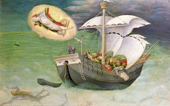 St. Nicholas Saves a Ship from Wreckage, predella panel from the Quaratesi Altarpiece od Gentile da Fabriano