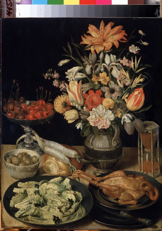 Still life with flowers and snack od Georg Flegel