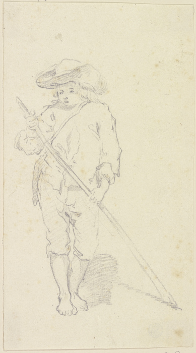 Stehender barfüßiger Knabe mit breitkrempigem Hut und einem Stab od Georg Melchior Kraus