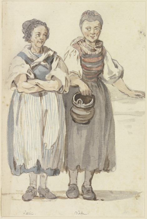 Zwei stehende Schweizer Bäuerinnen, von vorne gesehen od Georg Melchior Kraus