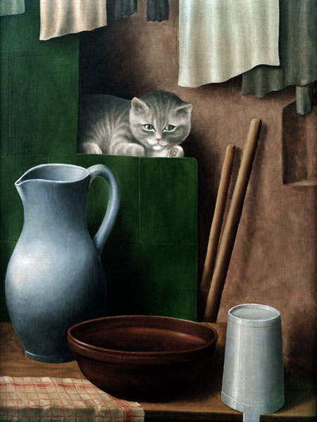 Stilleben mit Katze (Ofenecke) od Georg Schrimpf