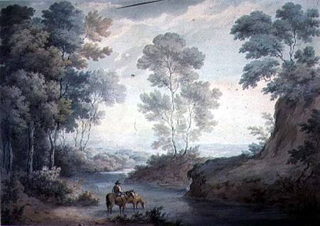 Landscape with River and Horses Watering od George Barret