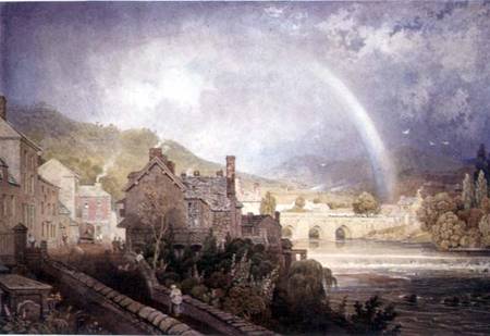Village and Bridge of Llangollen, North Wales, with Rainbow Effect od George Barret