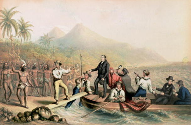 The Return of the Rev. John Williams at Tanna in the South Seas, the day before he was massacred (pr od George Baxter