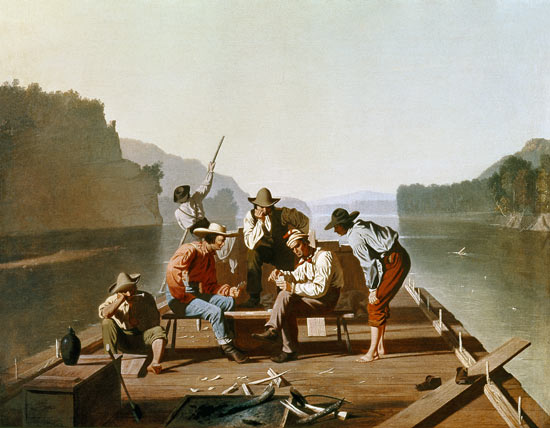 Ferrymen Playing Cards od George Caleb Bingham