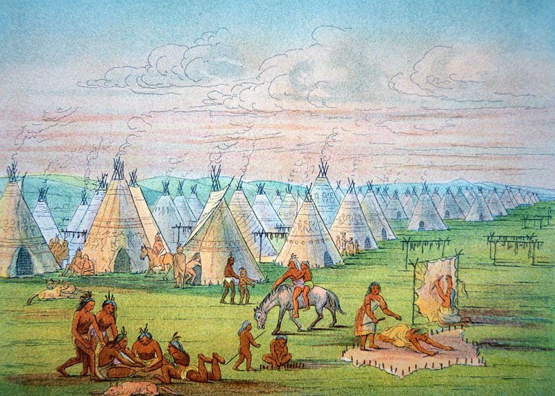 Sioux Camp Scene, 1841 (w/c & ink on paper) od George Catlin