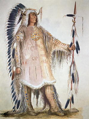 Mato-Tope, second chief of the Mandan people in 1833 (colour litho) od George Catlin