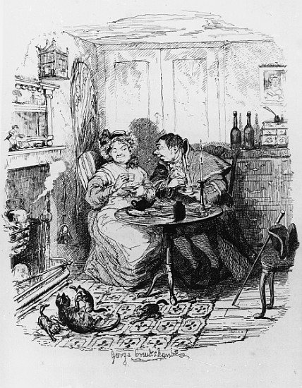 Mr Bumble and Mrs Corney taking tea, from ''The Adventures of Oliver Twist'' Charles Dickens (1812-7 od George Cruikshank