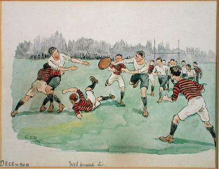 The Month of December: Rugby (pen & ink and w/c on paper) od George Derville Rowlandson