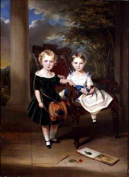Portrait of two children called Herbert and Rose, 1844 at Poona, India od George Duncan Beechey