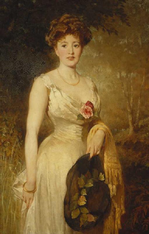 Porträt einer Dame in weißem Kleid od George Elgar Hicks