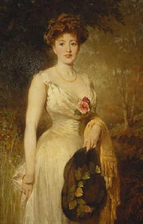 Porträt einer Dame in weißem Kleid
