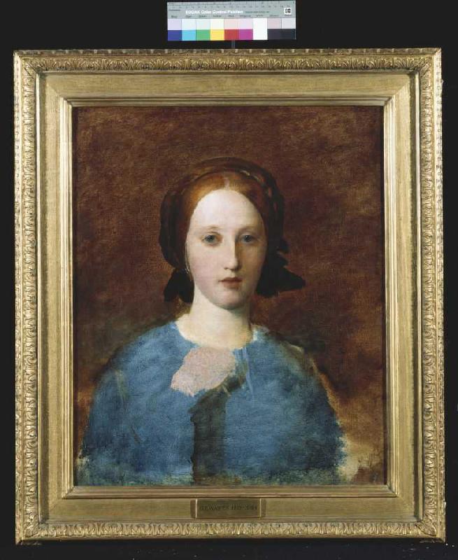 Portrait von Mrs Prescott Decie in einem blauen Kleid (Skizze). od George Frederick Watts