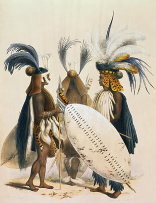Zulu Soldiers of King Panda's Army, plate 20 from 'The Kafirs Illustrated', 1849 (litho) od George French Angas