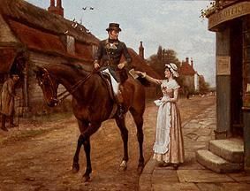 Mounted postman when gathering the post in an English village od George Goodwin Kilburne
