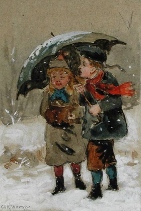 Children Playing in the Snow (w/c heightened with white on paper) od George Goodwin Kilburne