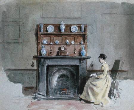 Lady Seated by Fireplace od George Goodwin Kilburne