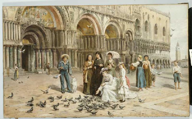 Tauben auf dem Markusplatz in Venedig od George Goodwin Kilburne