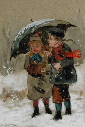 Children Playing in the Snow (w/c heightened with white on paper)