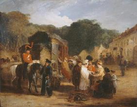 The Village of Waterloo, with travellers purchasing the relics that were found in the field of battl