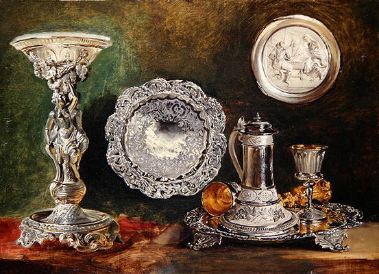 A Still Life of Silver, c.1833 (oil on canvas) od George Lance