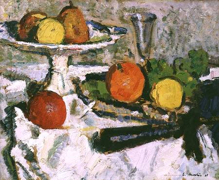Still Life of Fruit on a White Tablecloth od George Leslie Hunter