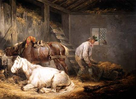 Horses in a stable od George Morland