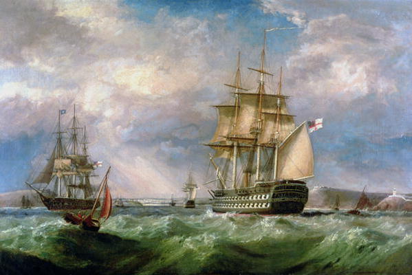 British Men-O'-War Sailing into Cork Harbour od George Mounsey Wheatley Atkinson
