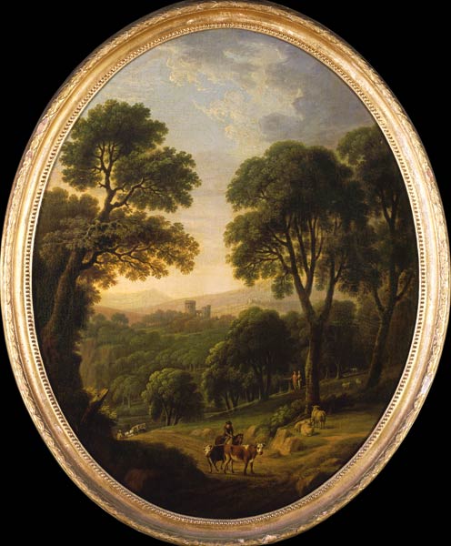 Wooded Landscape with Peasants and Cattle on a Path od George Mullins